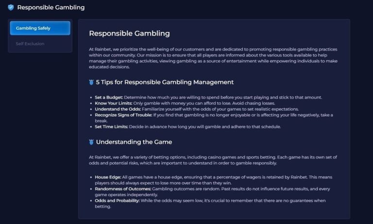 Rainbet Casino jeu responsable