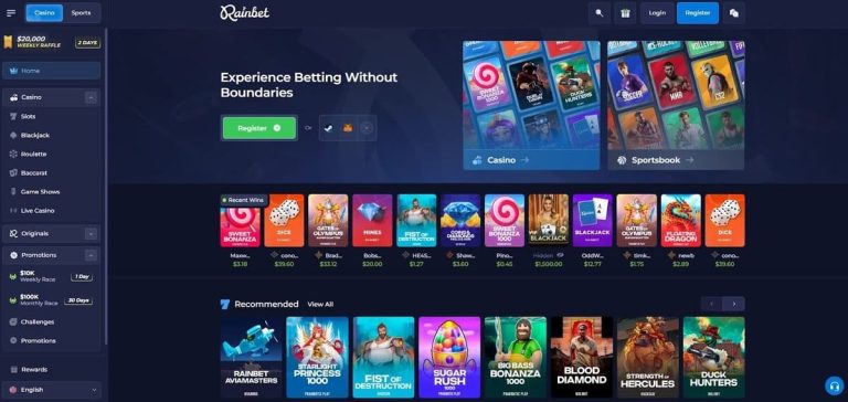 Rainbet Casino page accueil